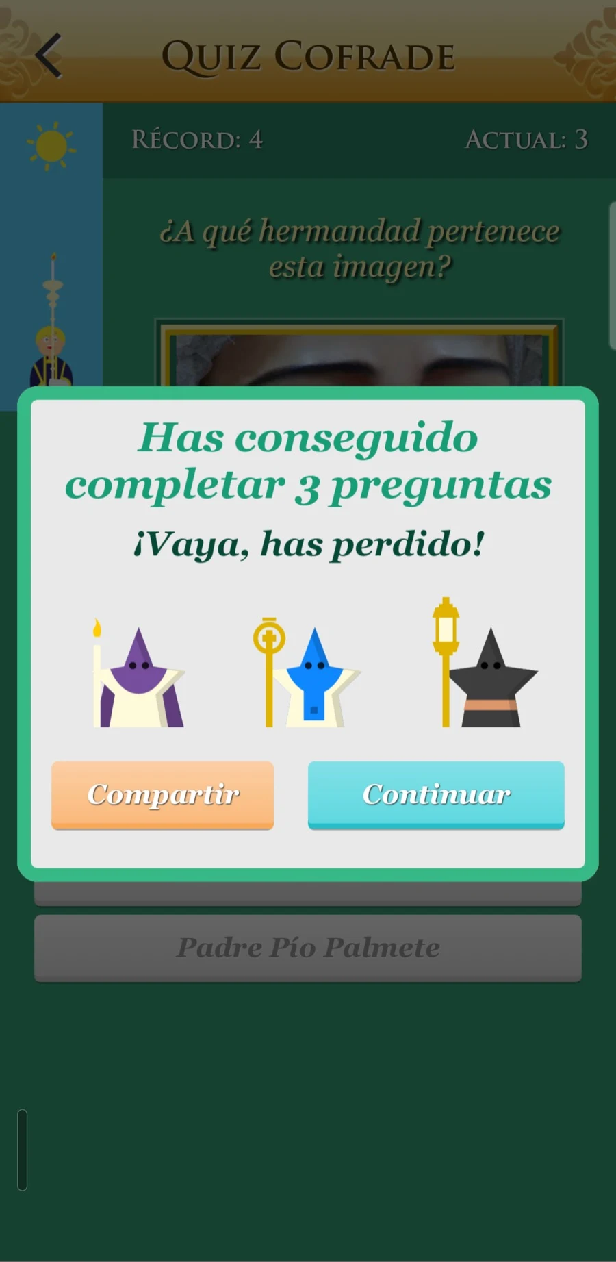 Pantalla de fin de partida del modo Cofrade Attack