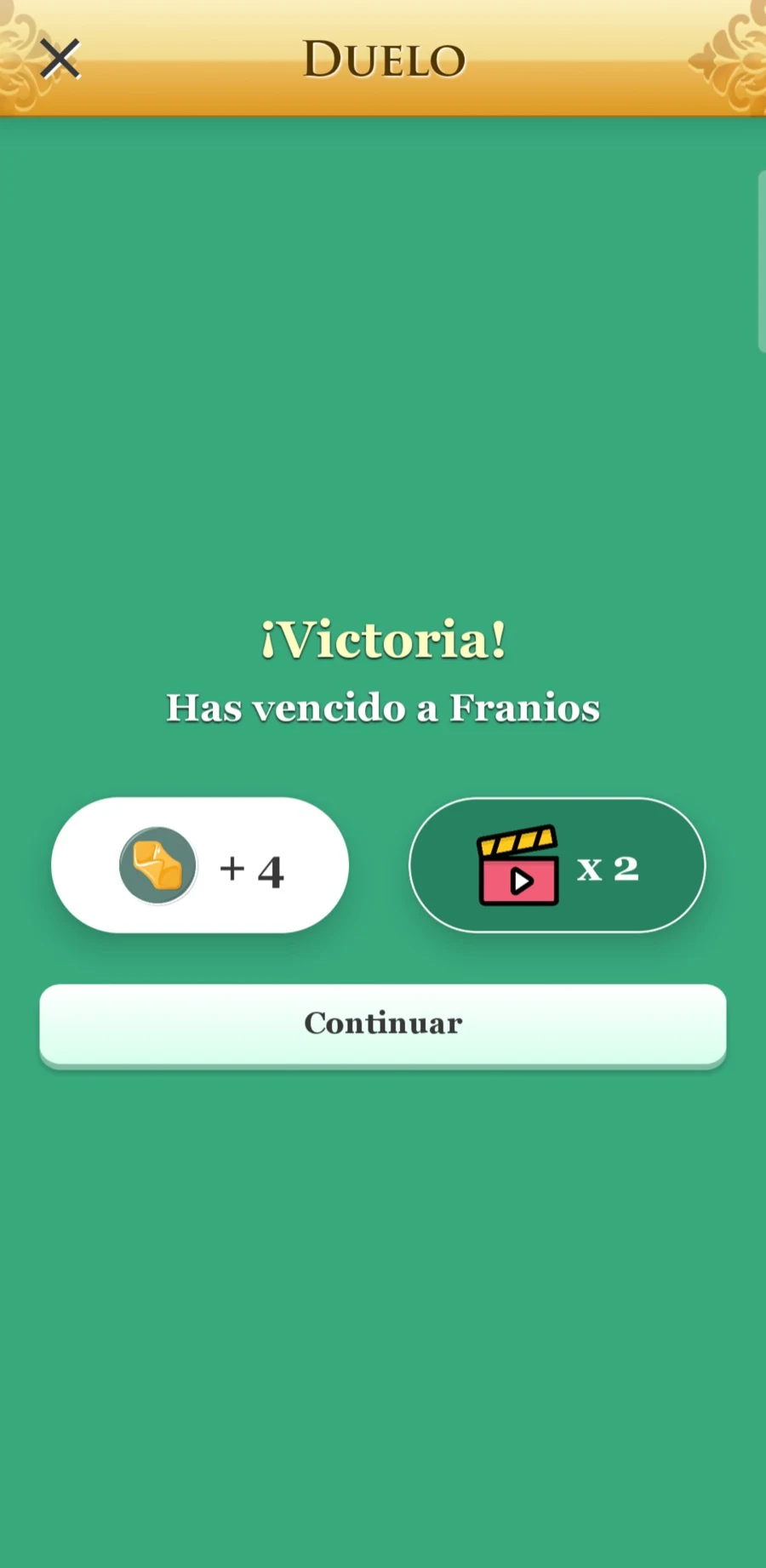 Pantalla de victoria al finalizar un duelo