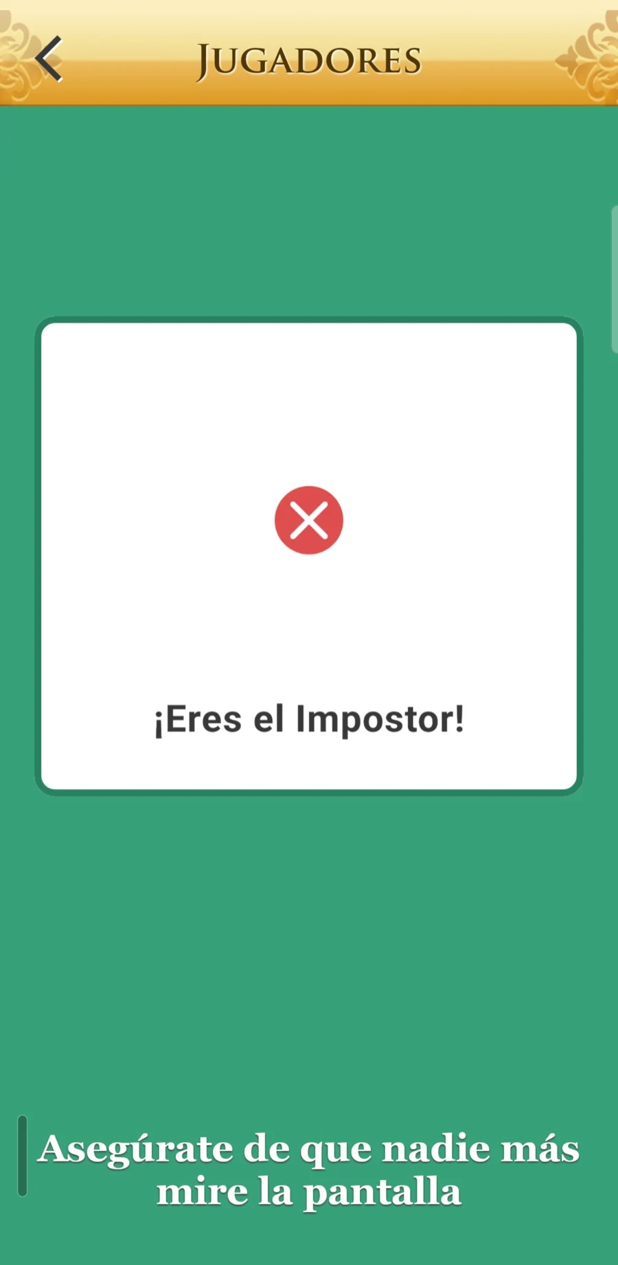 Pantalla que revela que eres el impostor