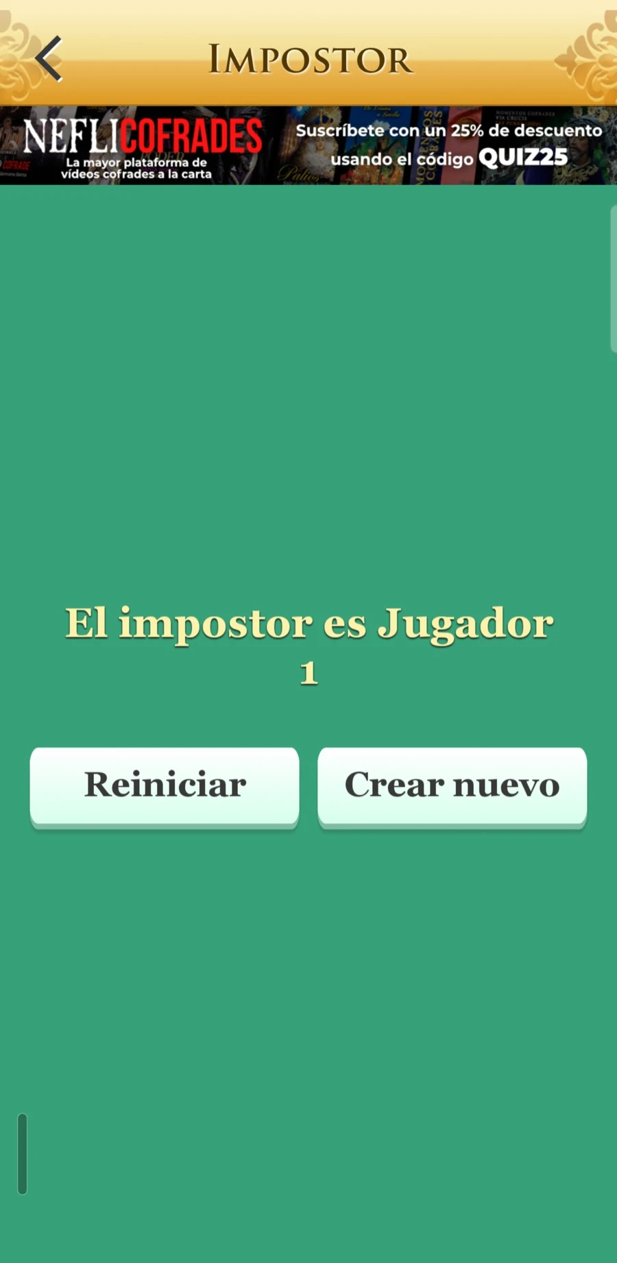 Pantalla de revelación del impostor