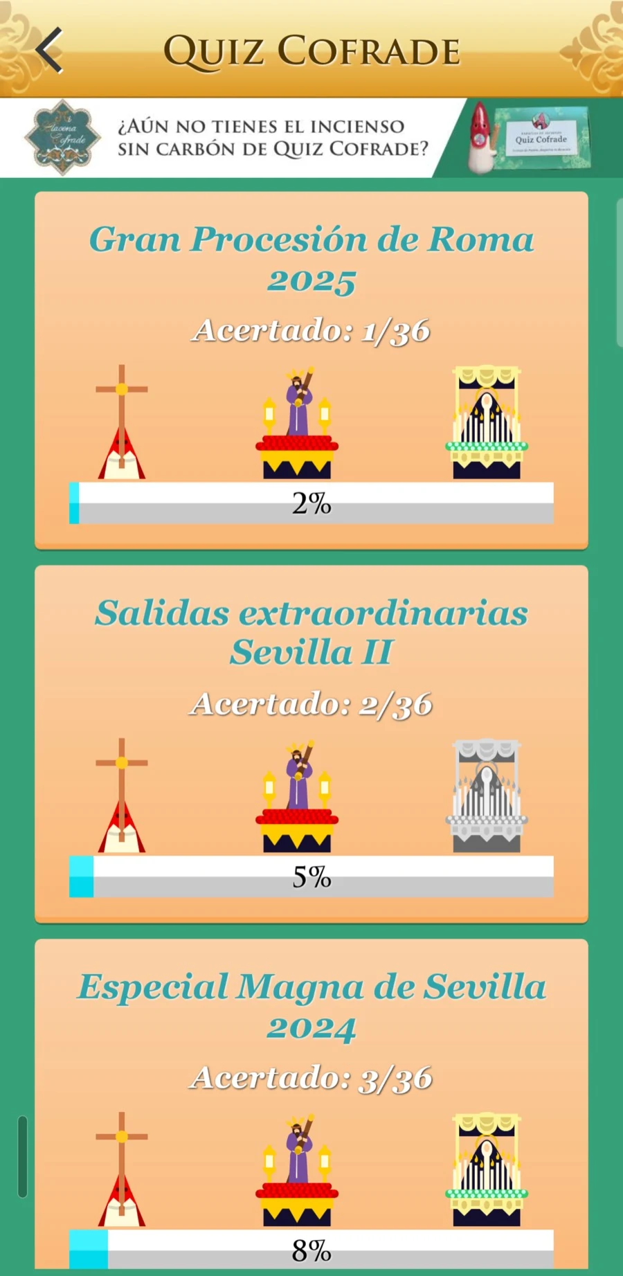 Categorías especiales disponibles en Quiz Cofrade