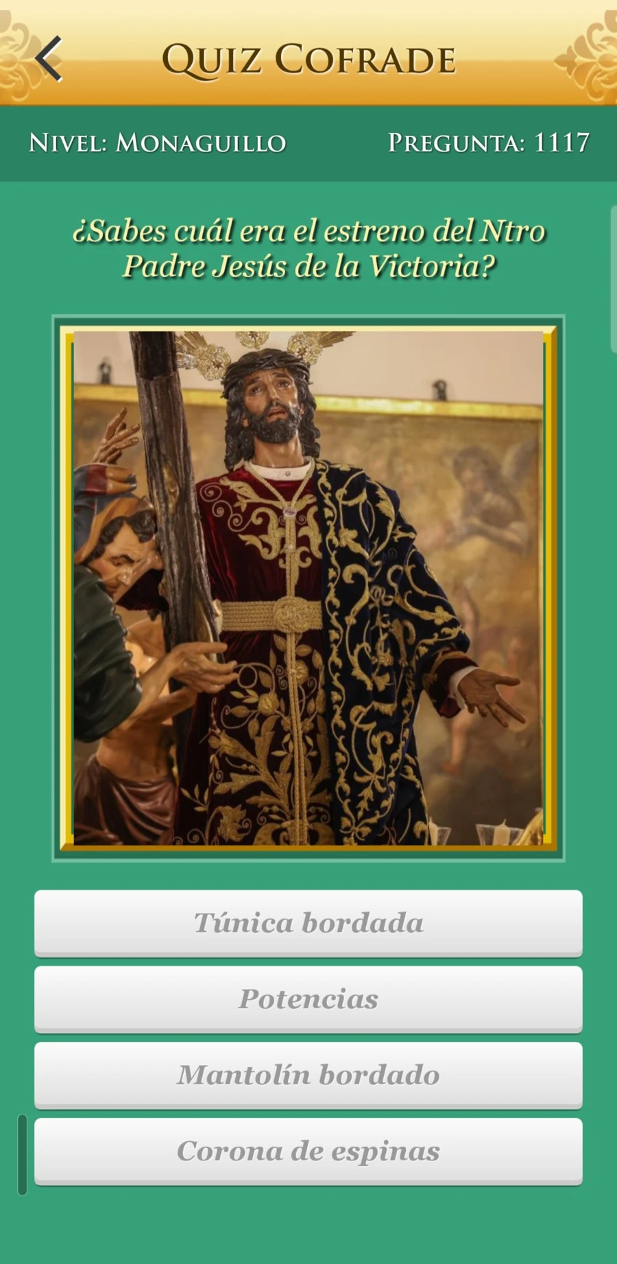 Pantalla de una pregunta sobre la Semana Santa
